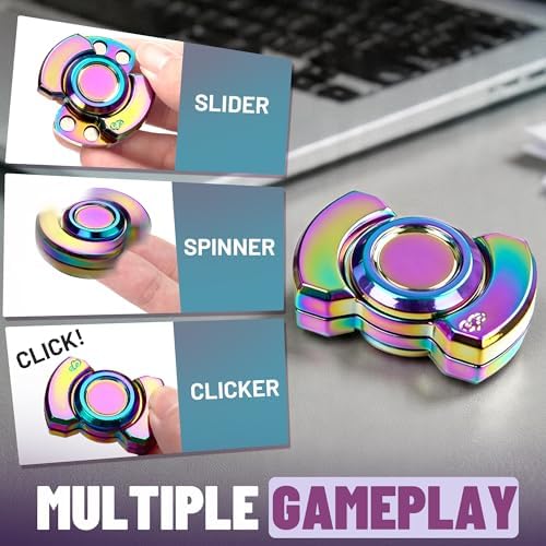 3-in-1 Fidget Spinner Toy for Adults Metal Slider Clicker Spinner Magnetic for Teen Boys Stress Anxiety Relief Autism ADHD Cool Stuff for Teenage Quiet Gadgets EDC Office Desk Toy for Men