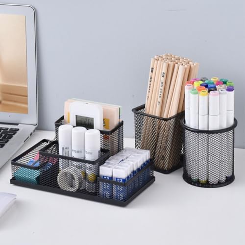 Desk Organizer Desktop Mesh Pen Pencil Holder Caddy with 4 Compartments, Office Home School Classroom Accessories Cool Supplies (Silver)
