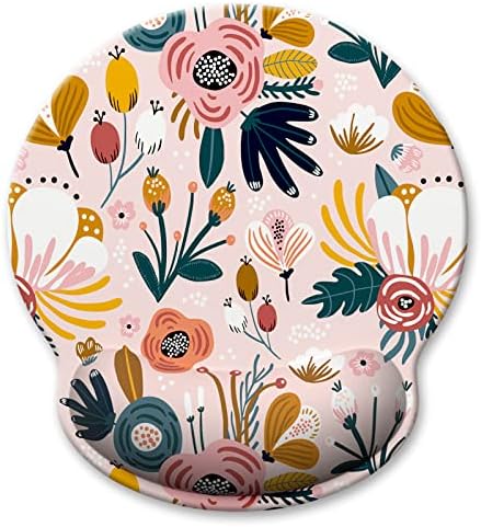 Ergonomic Mouse Pad with Wrist Support, Floral Memory Foam Wrist Rest Mouse Pads, Cute Computer Laptop Office Accessories Decor, Pain Relief Mousepad for Gaming Work Women Girls, Pink Flower