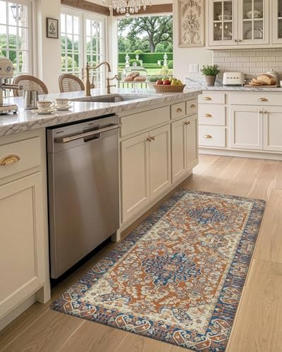 DEXI Kitchen Floor Mats Cushioned Anti Fatigue Runner 24x59 Red Brown