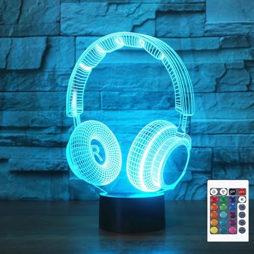 Earphone 3D Illusion Night Light Touch Table Desk Lamp