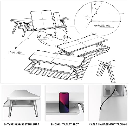 Fenge Monitor Stand Riser, Wooden Desk Shelf with 2-Tier Storage