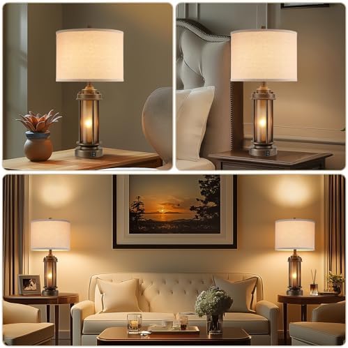 AIEAMPDO Set of 2 Farmhouse Table Lamps with 2 USB C+A Ports