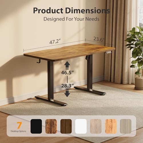 Cubiker Standing Desk, 48x24 Inches Sit Stand Home Office Desk, Electric Stand up Desk, Adjustable Desk with Splice Board, Black Frame/Rustic Brown Top