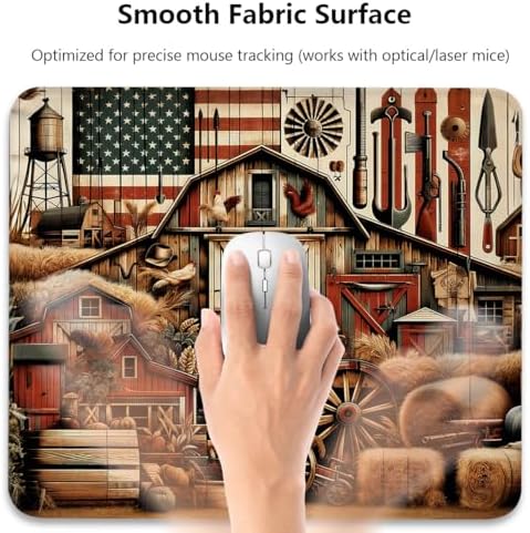 Vintage Western Farmhouse Mouse Pad, Cottage American Pride Flag Desk Mat