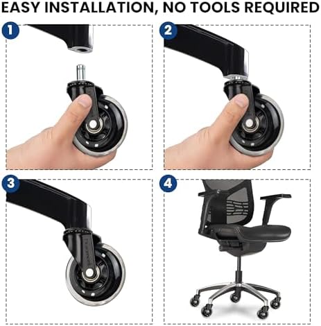 Office Chair Wheels - Set of 5 Rollerblade-Style Caster Wheels, Smooth & Quiet Rolling, Protects Hardwood Floors & Carpets, Universal Fit, Durable and Long-Lasting - Clear