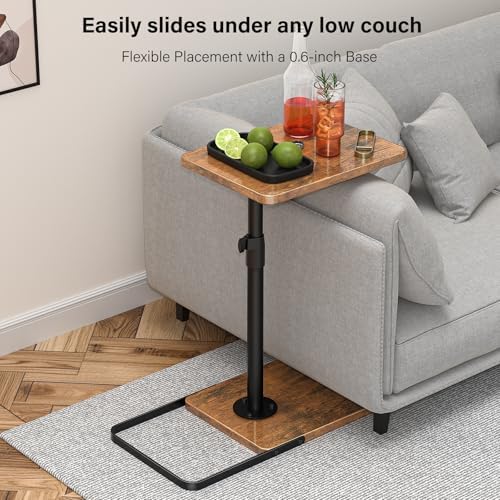 TV Tray Table for Couch - Adjustable Height & 360°Swivel Panel Design，Larger Metal and Wooden Base to Prevent Slipping，Sofa Armrest Tray Table for Eating Laptop Couch Bed Dinner or Small Space