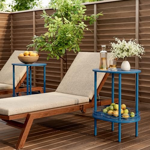 Blue Oval Nightstand Set of 2, Small Modern Round Side Table with Storage