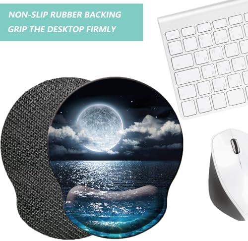 Mouse Pad with Wrist Support, Ergonomic Mouse Pad with Memory Foam Wrist Rest Cushion, Non-Slip Rubber Base Gaming Mice Pad for Home Office Computer Laptop, Moonlit Night