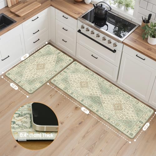 GENIMO Anti Fatigue Kitchen Mats for Floor 2PCS, Standing Rugs,MintGreen