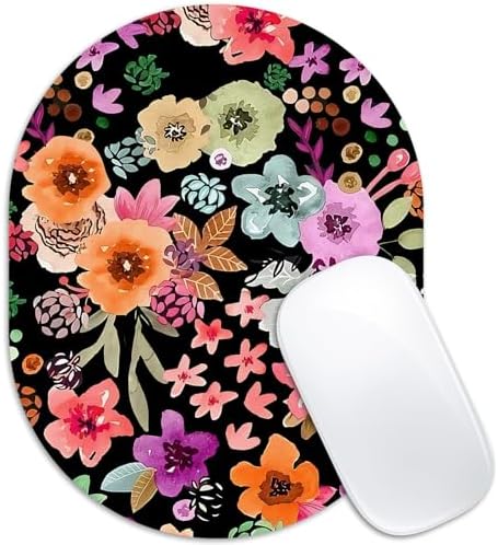 Oval Mouse Pad 6x8in Non-Slip for Laptop,Watercolor Flowers