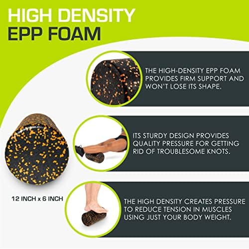 ProsourceFit High Density Foam Rollers 12 - inches long,Firm Full Body Athletic Massage Tool for Back Stretching, Yoga, Pilates, Post Workout Muscle Recuperation, Black/Orange