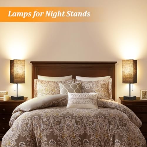 Table Lamp for Bedroom set of 2,3-Color Bedside Lamps with Pull Chain