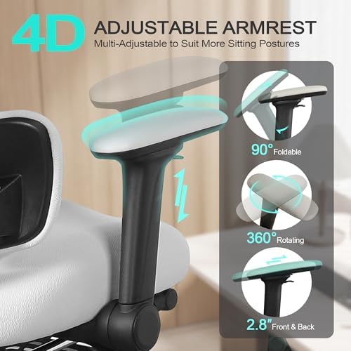 Ergonomic Office Chair with 4D Flip-Up Arms & Footrest, Mesh Desk Gaming Chair with 3D Headrest & 2D Floating Wing Lumbar Support, High Back Computer Chair for Home Office Vanity, Grey