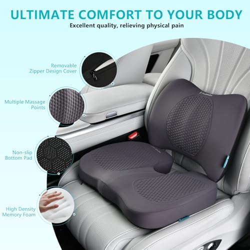 FLORICH Car Seat Cushion and Back Support for Office Chair Memory Foam Chair Cushions Pressure Relief Seat Pads with Gel Massage Point Lumbar Support Relief Sciatica & Tailbone (Light Grey)