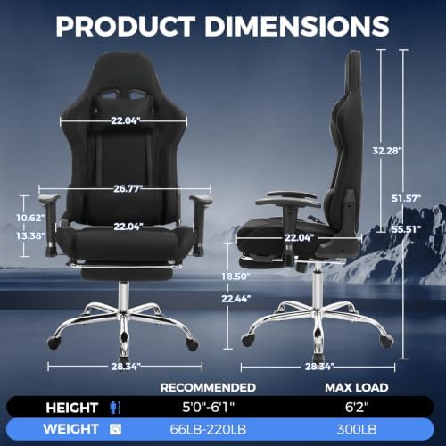LUCKRACER Gaming Chair High Back Ergonomic Computer Chair with Breathable Fabric, with Lumbar Support, 8-Way Adjustable Armrests, Integrated Frame for Office Study Gaming, Black