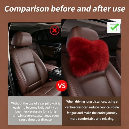 Car Headrest Pillow Plush Protector Neck Rest Pillows, Red
