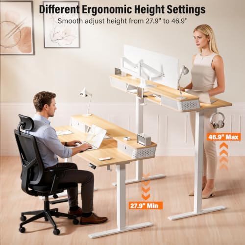 Kingant 40x24 Inch Electric Standing Desk with Dual Drawers, Nature