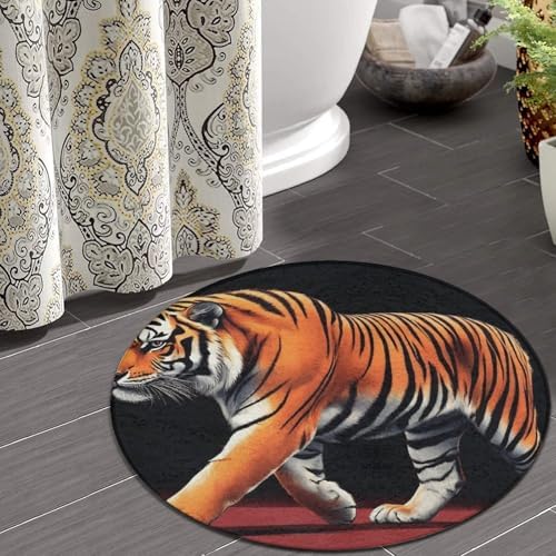 Large Home Decor Mat, Soft Round Yoga Carpet, Non Slip Machine Washable Home Office Circle Rug Animal Print Tigers