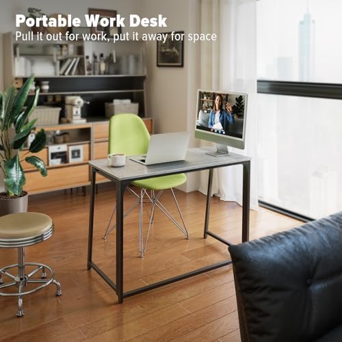 WOHOMO Folding Desk, 39.4" Foldable Computer Table for Small Spaces, Grey