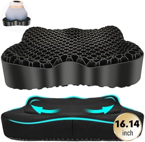 NEW-Vi Gel Seat Cushion, Thickened Big Breathable Honeycomb Design Absorbs Pressure Points Gel Cushion with Anti-Slip Cover Seat Cushion for Office Chair Home Car Seat Cushion