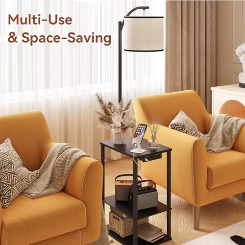 SUNMORY Floor Lamp with Table Shelves, End Side Table for Living Room