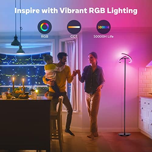 SIBRILLE RGBCW Floor Lamp, Color Changing Standing Lamp, Modern Stepless Dimmable LED Floor Light Tall Lamp with Remote Control, 20W 3000-6000K Rotatable Floor Lamps for Living Room, Bedroom, Office