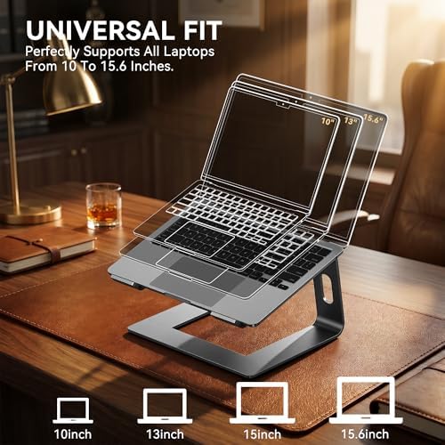 SOUNDANCE Laptop Stand, Aluminum Ergonomic Desk Riser, 10-15.6", Grey