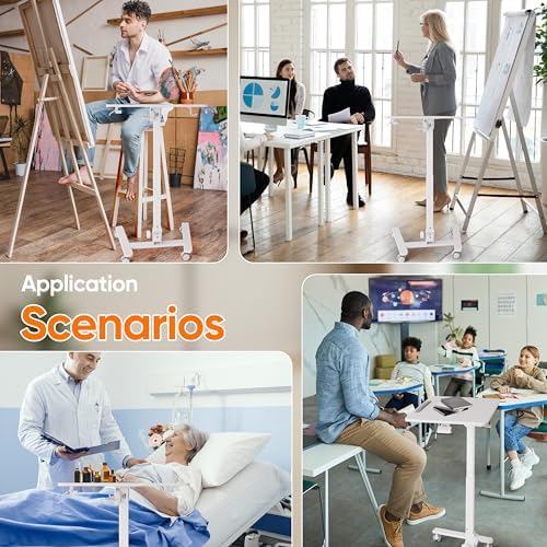 Monomi Mobile Folding Desk, Metal Furniture Small Sit-Stand Height Adjustable Rolling Laptop Desk, Space-Saving Portable Desk with Wheels for Home Office Craft & Study, White
