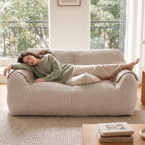 Homkdom Bean Bag Chairs for Adults, Lazy Loveseat Sofa with Armrests, Brown