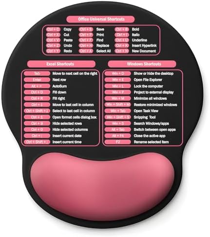 Mouse Pad with Wrist Rest - Ergonomic Memory Foam Excel Office Shortcut
