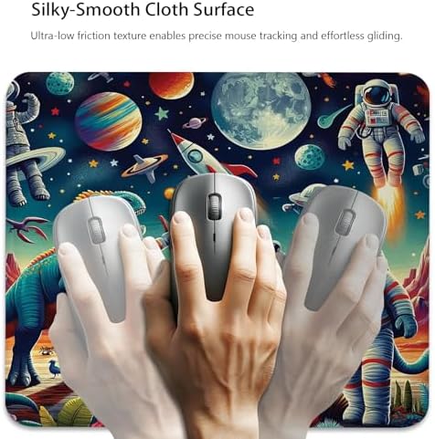 Outer Space Mouse Pad, Surreal Rocket Dinosaur Planet Astronaut Desk Mat