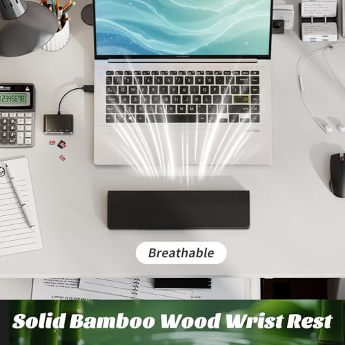 Wooden Wrist Rest, 11.8-inch Length and 22mm Thickness for Small Keyboard, Bamboo Wood Palm Rest, Ergonomic Design for Mechanical Gaming Keyboard