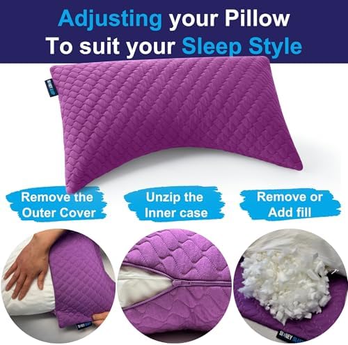 Sidney Sleep Adjustable Bed Pillow for Neck and Shoulder Support with Extra Shredded Fill - Cervical Contour Pillow for Side and Back Sleepers. Standard Size 19" x 26" CertiPUR-US Certified (Magenta)