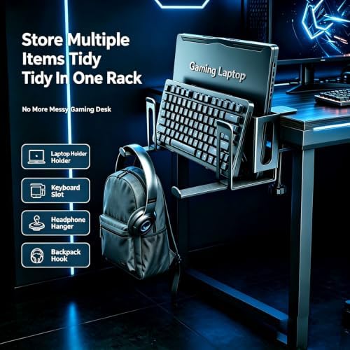 Clamp-on Vertical Gaming Laptop Stand, Desk Side Storage Notebook Holder