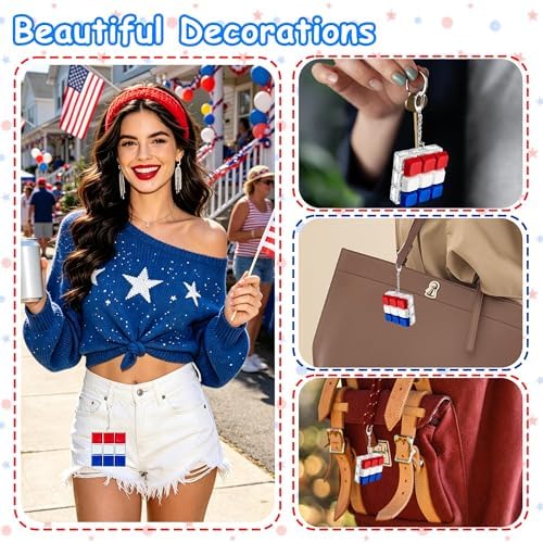 9 in 1 Keyboard Fidget Keychain Toy for Adult Kids to Stress Relief, 4th of July Keyboard Decompression Button Finger Clicker Toys, Patriotic Cube Mechanical Fidget Gifts for Office Home