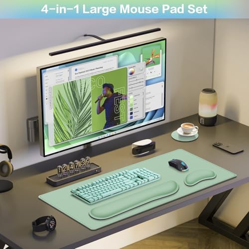 Desk Mat Green, Large Gaming Mouse Pad with Wrist Rest, 4in1 XXL