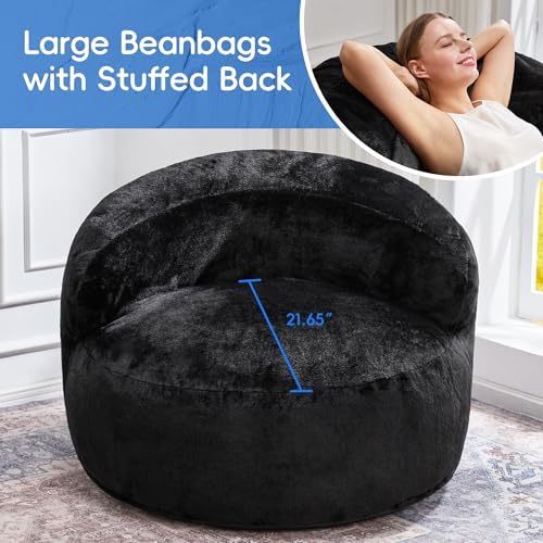 Hobestluk Giant Memory Foam Bean Bag, No-Assembly, Plush Black Single