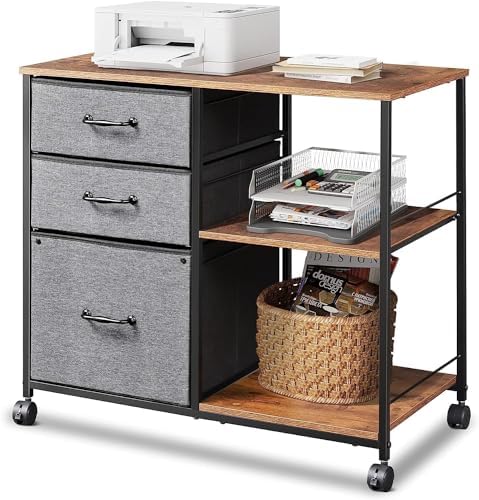 DEVAISE 3 Drawer Mobile File Cabinet, Fabric Lateral Filing Cabinet