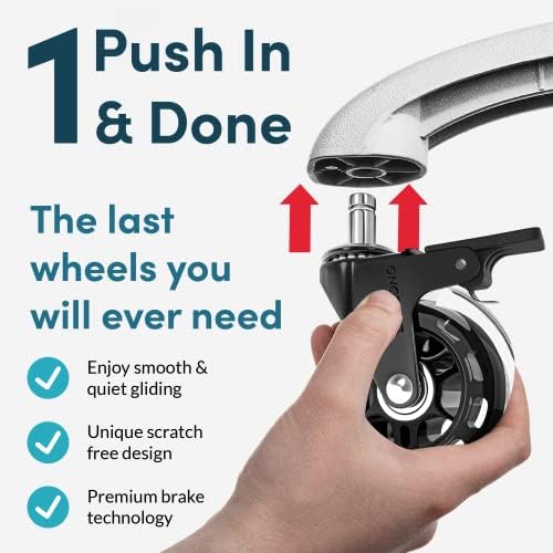 Lifelong Brake Office Chair Wheels Replacement, Heavy Duty, 5-Pack Fits 98%