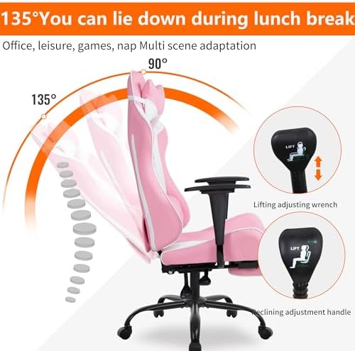 Gaming Chair, High Back PU Leather Gaming Chairs Computer Chair with Headrest & Lumbar Support, Height Adjustable Wide Seat Gaming Chairs for Adults, Game Chair with Footrest & Armrest