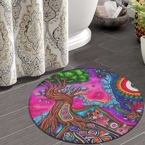 Highly Premium Quality Floor Mat, Office Chair Decor Mat, Room Sofa Yoga Soft Round Carpet Trippy Mushrooms Painting, 36inch