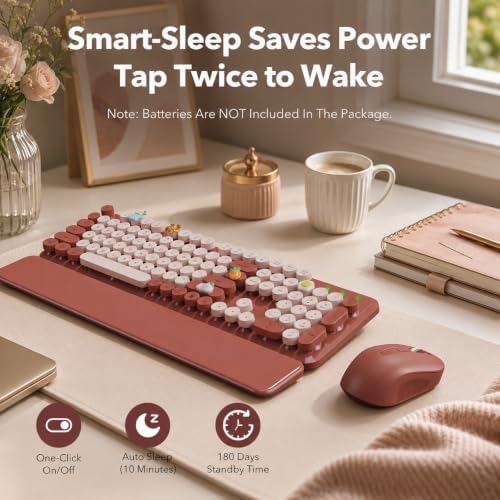 SABLUTE Wireless Keyboard Mouse Combo, Burgundy Red, Magnetic Wrist Rest