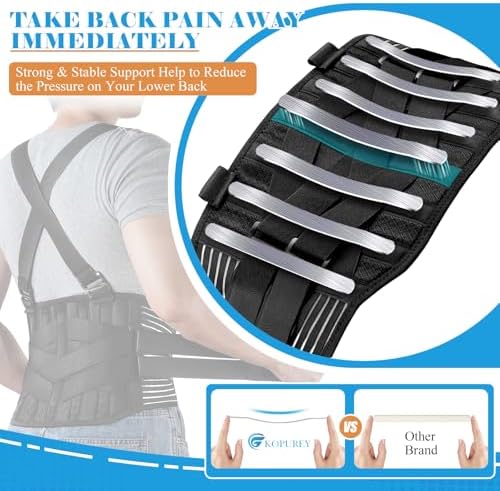 Back Support Belt with 2 Removable Suspender Straps, Back Posture Corrector for Heavy Lifting Safety Protector, Work Back Brace for Men Women in Construction, Warehouse Jobs Large