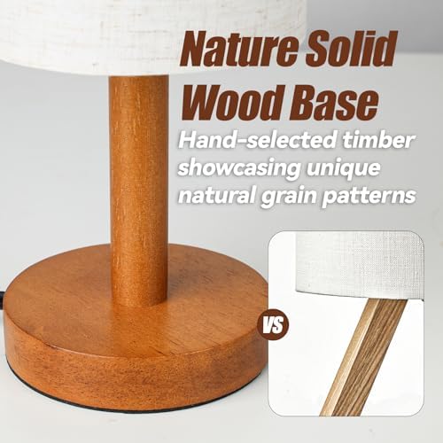 LALISU Small Table Lamp，Nightstand Lamp Wood Base Bedside Lamp Plug in