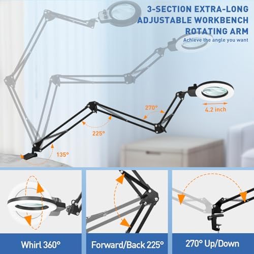 HITTI 12X Extra Long Magnifying Glass with Light, Upgrade Infinite Color