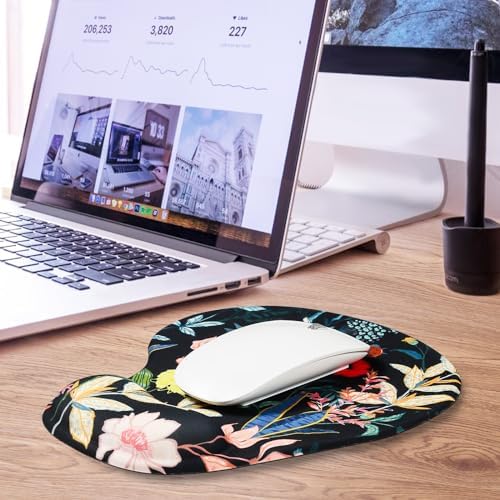 JIKIOU Ergonomic Mouse Pad with Gel Wrist Rest 2Pack, Portable Small Flower