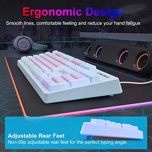 HUO JI Wired Gaming Keyboard with Rainbow LED Backlit, Purple Blue