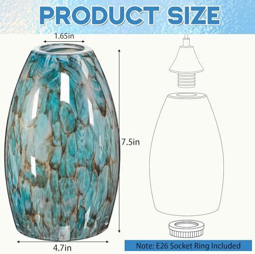 Teenyyou 1 Set Oval Glass Lamp Shade Replacement, Marble Blue