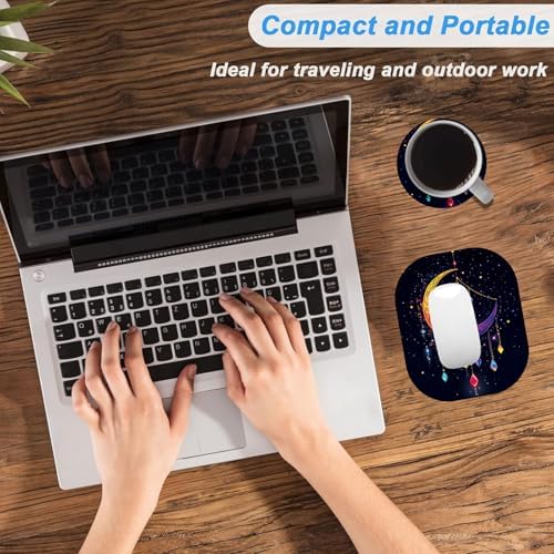 Small Mouse Pad，Mini Mouse Pad 6 x 7 Inch，for Laptop Keyboard Tray Wireless Mouse Home Office Travel，with Non-Slip Rubber Base, Waterproof Mouse Mat，Moon with Hanging Crystals